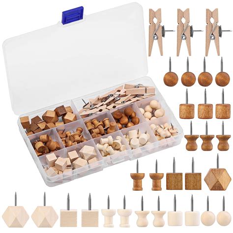 Climberty® 114Pcs Wood Push Pins with Storage Box, 3 Colors 7 Thumbtack ...