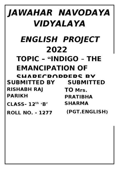Class 12 English Project: Indigo and the Liberation of Sharecroppers ...
