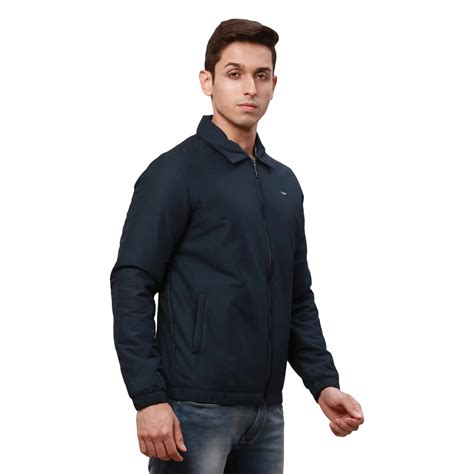 Park Avenue Men Blue Solid Polyester Full Sleeve Padded Neck Jackets ...