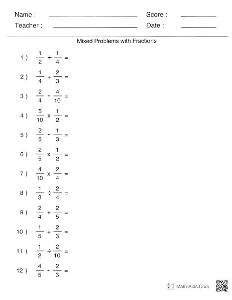 Image result for Operations with Fractions Worksheet