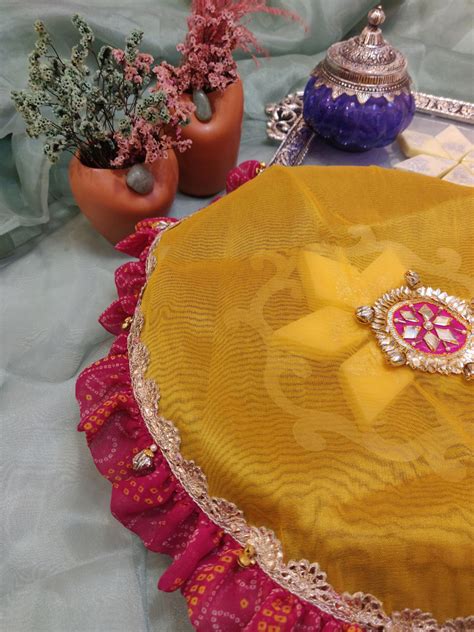 Frill gota patti thali cover – Varnan Jaipur | Customised Gift Hampers ...