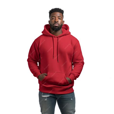 Premium AI Image | young white man trying to not laugh in a red hoodie ...
