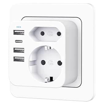 Dual Plug Socket, Multi Plug with 1 Type C (3.4A) and 3 USB, 2 Multi ...