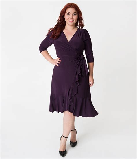 Plus Size Plum Passion Three-Quarter Sleeved Whimsy Wrap Dress - Unique ...