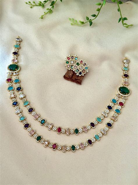 Dual Layer AD Navaratna Necklace – Ohbyozy
