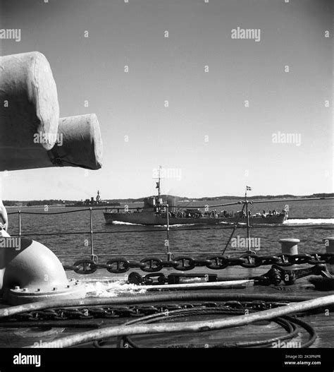During World war II. The war ship Sverige during navy exercises at sea ...