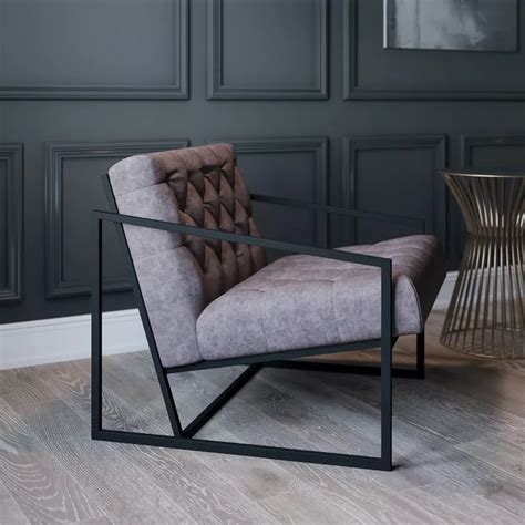 Buy Faux Leather Modern Lounge Chair with Tufted Seating and Metal ...