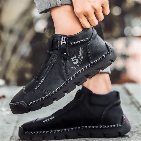 Seeotter Mens Casual Leather Shoes Ankle Chukka Boots Slip On ...