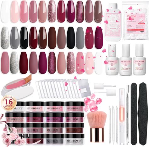 Amazon.com: AZUREBEAUTY Valentine Dip Powder Nail Kit 16 Colors Glitter ...