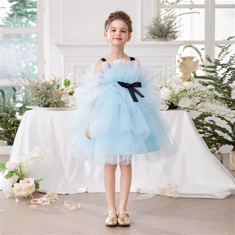 Girls Sky Blue Tulle Tiered Bouquet Dress – INCLUD