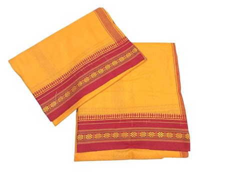 Rameshwaram Fabrics Orange-Bhagwa Color Cotton Silk Dhoti for men, Soft ...