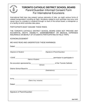 Tcdsb Excursion Forms - Fill Online, Printable, Fillable, Blank | pdfFiller