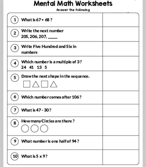 Improve Your Mental Math Skills with This Worksheet