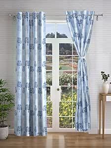 Buy Cortina Floral Light-Filtering Polyester Curtains 7 feet Long Set ...