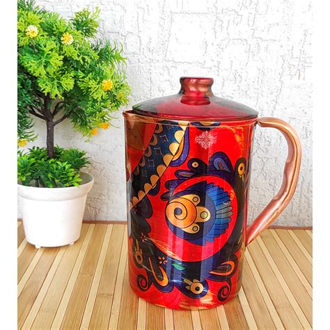 Buy Indian Art Villa Pure Copper Jug With Red Leaf Abstract Print ...
