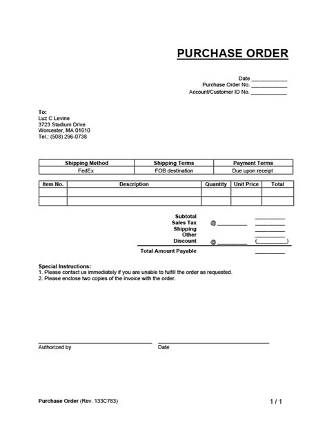 Image result for Purchase Order Sample