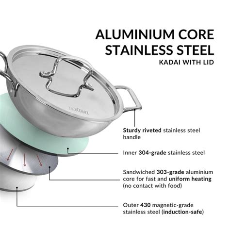 Aluminium Core Stainless Steel Kadai With Lid 3000ml Online - Premium ...
