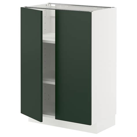 METOD base cabinet with shelves/2 doors, white/Havstorp deep green ...