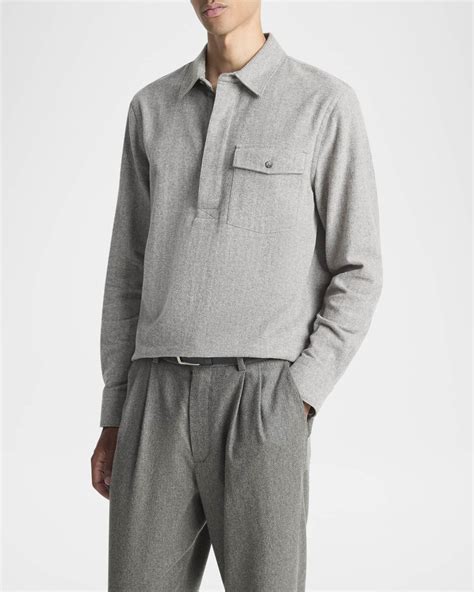 Vince Men's Herringbone Long-Sleeve Popover Shirt | Neiman Marcus