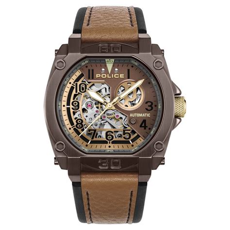 Buy Online Police Automatic Grey Dial Brown Leather Strap Watch for Men ...