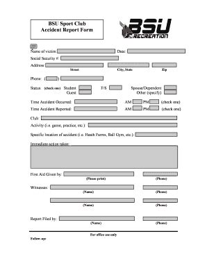 Fillable Online bsu BSU Sport Club Accident Report Form - Ball State ...