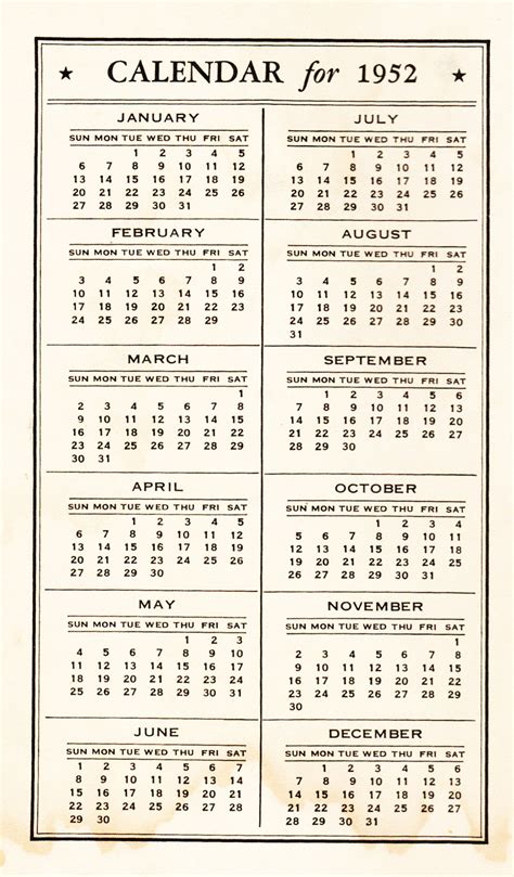 1952年幕間カレンダー