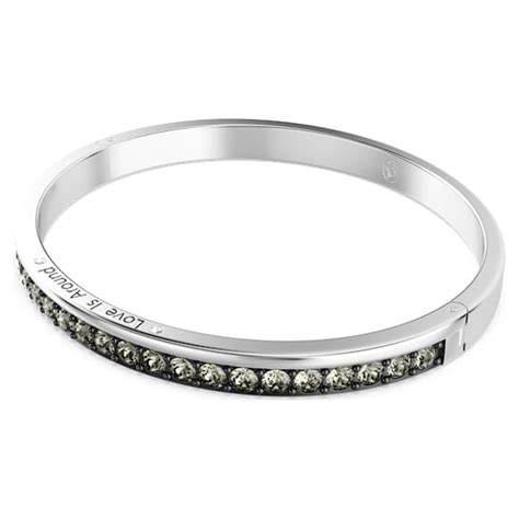 Connexus bangle, Round cut, `Love is around`, Black, Rhodium plated ...