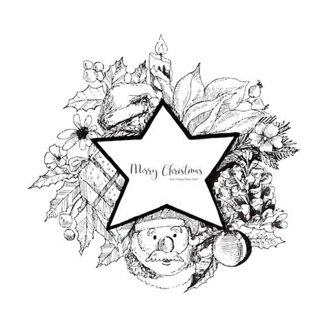 Main dessiner des éléments de noël croquis fond de carte de vacances ...