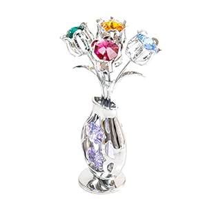 Chrome Silver Plated 5 Flowers in Vase Free Standing with Mixed ...