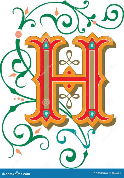 Bel ornement, lettre H illustration de vecteur. Illustration du couleur - 38519264