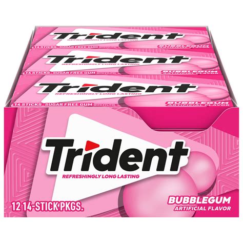 Trident Bubblegum Sugar Free Gum 12 Packs of 14 Pieces (168 Total ...