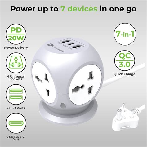 Power Qube PD20 7-in-1 Power Extension with QC3.0 & 20W PD UM1222WHT ...