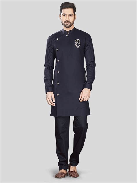 Designer Navy Blue Men's Silk Kurta – Suvidha Fashion