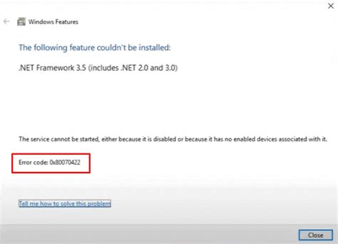Image result for Error Code 0X80070422 .Net 3.5