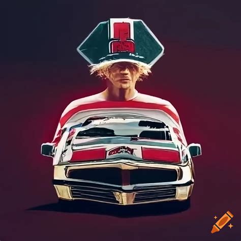 Ohio state hat, 1979 trans am, and album cover on title board on Craiyon