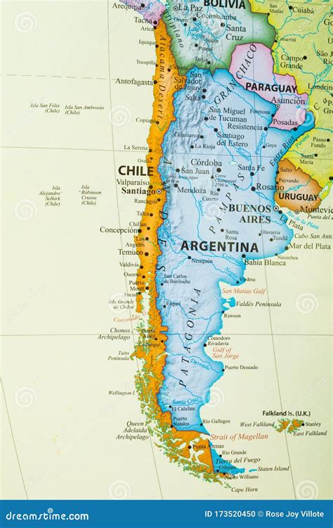Map of Chile and Argentina stock photo. Image of border - 173520450