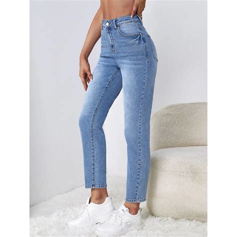 Factory Offer Women Denim Jeans Light Blue Jeans Women Cropped Length ...