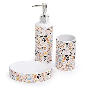 Bodico 3-Piece Stylish Mosaic Terrazzo Print Bathroom Accessory Set, 8 ...