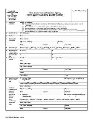 Ohio EPA Hazardous Waste Site Identification Form - Blank Fillable ...