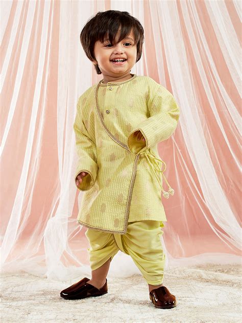Vastramay Infant Boys Mint Green Silk Blend Kurta and Dhoti Set – vastramay