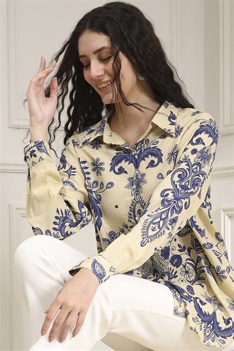 Buy Off-White and Blue Printed Relaxed Fit Shirt Online at Biba India