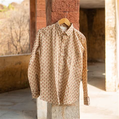 Pastel Brown Sanganeri Printed Cotton Shirt – Sukoon fab