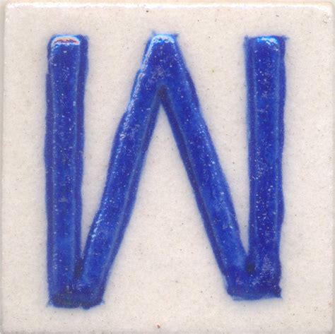 Blue W alphabet white tile (2x2) – NEERJA INTERNATIONAL INC