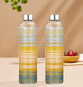 Borosil 1L Artisan 2pc Glance Water Bottle Set with Steel Lid ...