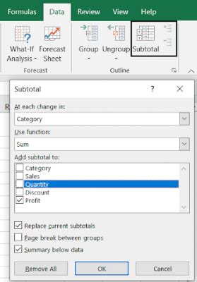 Image result for Subtotal Dialog Box Excel