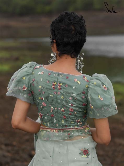 Silk Organza Green Designer Blouse|Ethereal Elixir|Suta