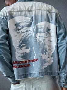 ROMWE MEN Street Life Men's Figure Print Ombre Denim Jacket | SHEIN EUR