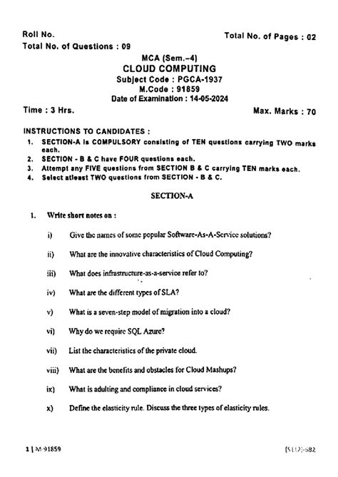 MCA 4th Sem Cloud Computing Exam Notes (Code: 91859) - May 2024 - Studocu