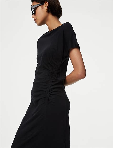 Buy Jersey Ruched Midi Column Dress at Marks & Spencer