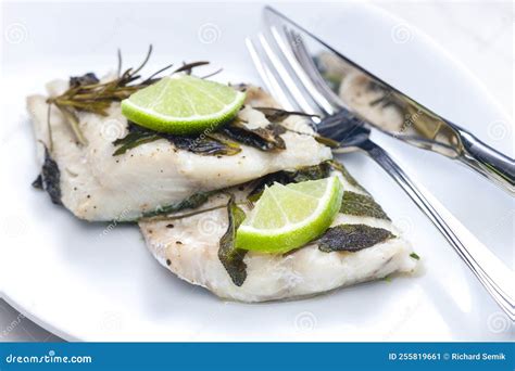 White Fish Fillet Baked with Herbs Stock Image - Image of fish, cuisine ...